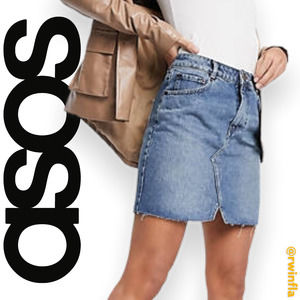 ASOS Distressed Frayed Edge Denim Pelmet Mini Skirt Mid Wash 4 EUC